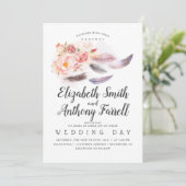 Boho Floral Watercolor Feathers Wedding Einladung (Stehend Vorderseite)