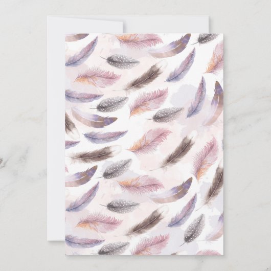 Boho Floral Watercolor Feathers Wedding Einladung (Rückseite)