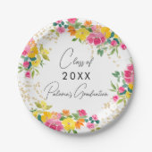 Boho Floral Watercolor Gold Glitzer Abschluss Pappteller (Vorderseite)