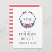 Boho Floral Watercolor Rote Rosen | Bridesmaid Einladung (Vorne/Hinten)