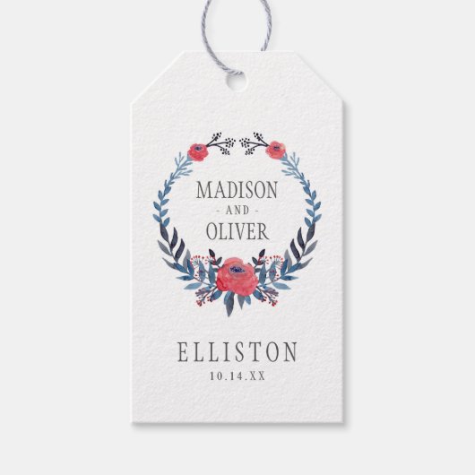 Boho Floral Watercolor Rote Rosen | Hochzeit Geschenkanhänger (Vorderseite)