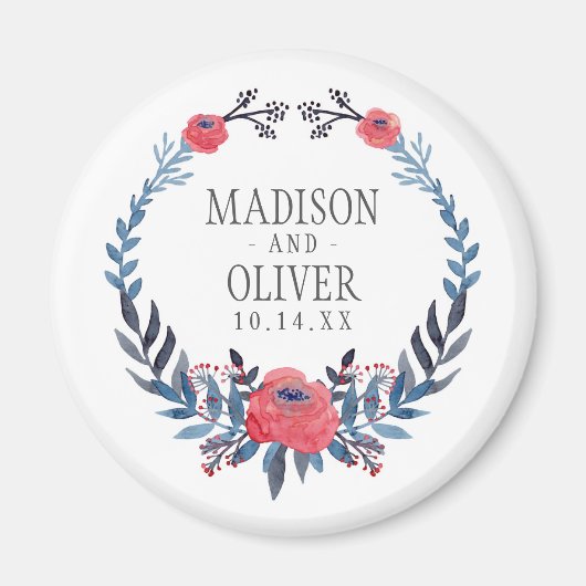 Boho Floral Watercolor Rote Rosen | Hochzeit Magnet (Vorne)