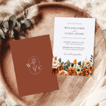 Boho Floral Watercolor Terracotta Monogram Wedding