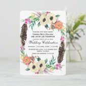 Boho Floral Watercolor Wedding Einladung (Stehend Vorderseite)