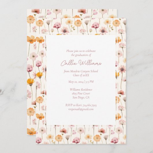 Boho Floral Watercolor Wildblumen Abschluss Einladung (Vorne/Hinten)