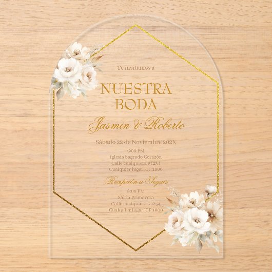 Boho Floral Wedding Acryleinladungen (Vorderseite)