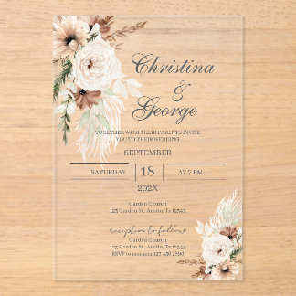 Boho Floral Wedding Acrylic Invitation Acryleinladungen