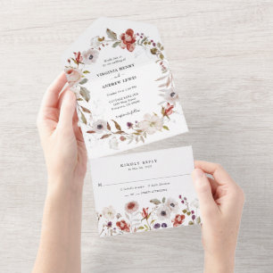 Boho Floral Wedding All In One Einladung