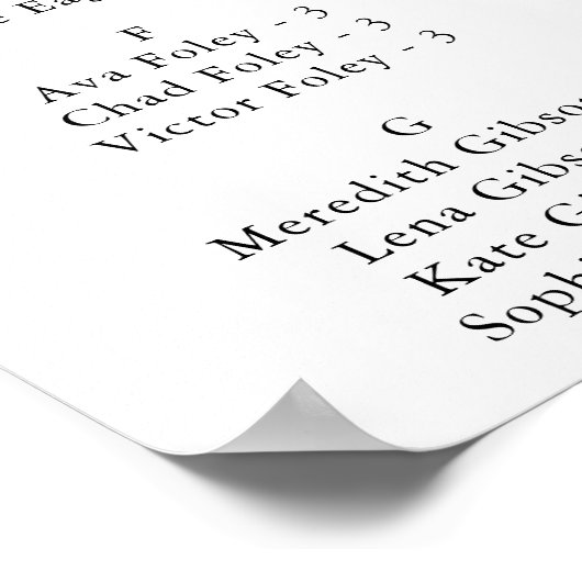 Boho Floral Wedding Alphabetitical Seating Chart Poster (Ecke)