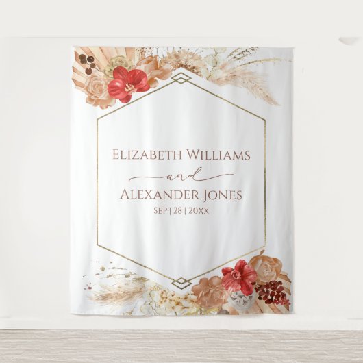 Boho Floral Wedding Backdrop | Terracotta Wandteppich (Vorderseite)