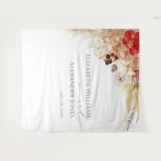 Boho Floral Wedding Backdrop | Terracotta Wandteppich (Vorderseite (Horizontal))