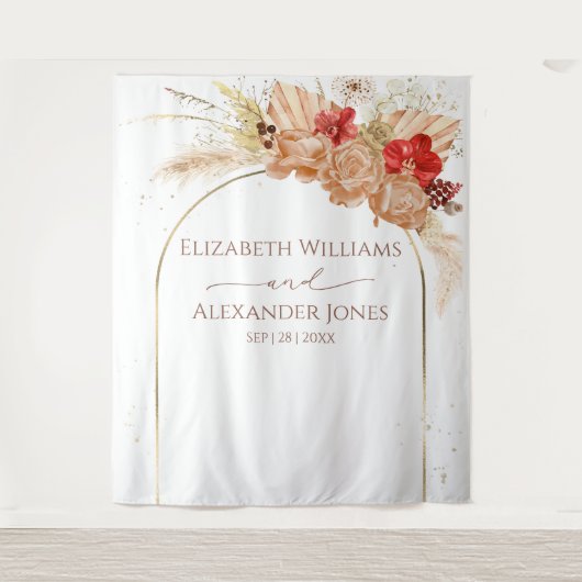 Boho Floral Wedding Backdrop | Terracotta Wandteppich (Vorderseite)