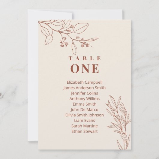 Boho Floral Wedding Chart Cards Einladung (Vorderseite)