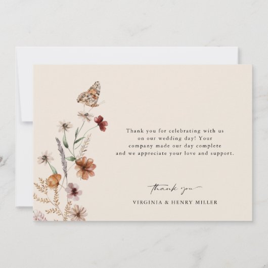 Boho Floral Wedding Dankeskarte (Rückseite)