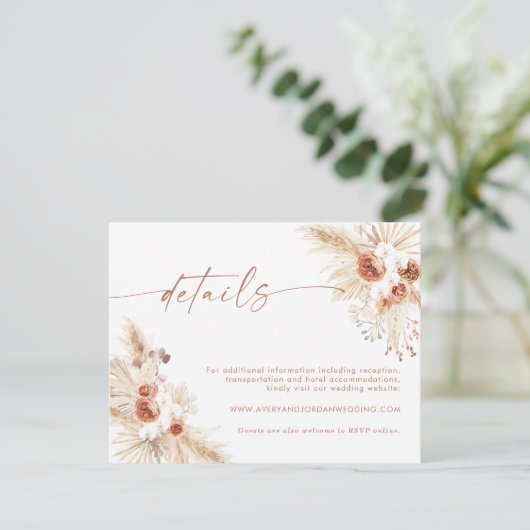 Boho Floral Wedding Details Card | Hochzeitswebsit Dankeskarte (Stehend Vorderseite)