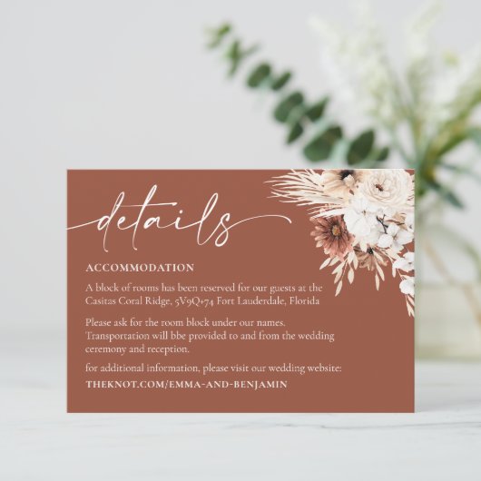 Boho Floral Wedding Details Umschließungskarte Begleitkarte (Stehend Vorderseite)