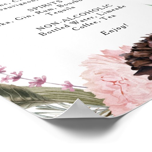 Boho Floral Wedding Drinks Menü Signatur Poster (Ecke)