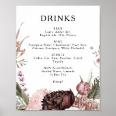Boho Floral Wedding Drinks Menü Signatur Poster (Vorne)