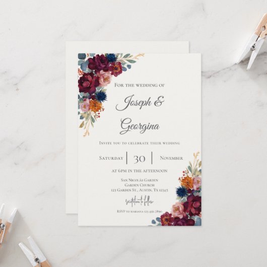 Boho floral wedding einladung (Vorderseite/Rückseite Beispiel)
