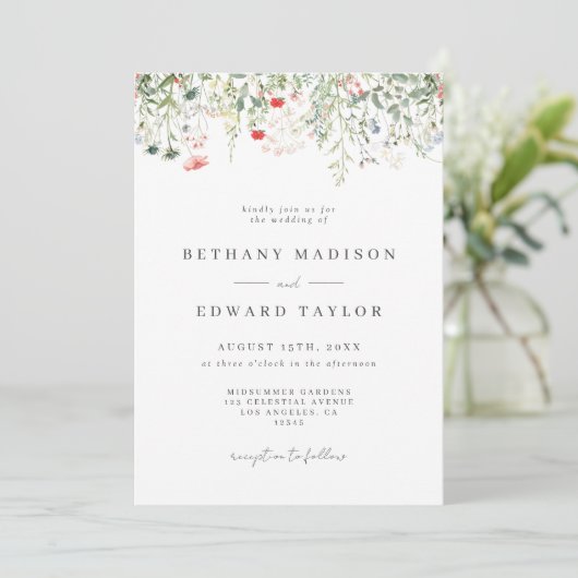 Boho Floral Wedding Einladung (Stehend Vorderseite)