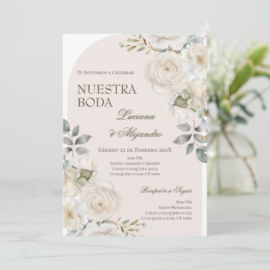 Boho Floral Wedding Einladung (Stehend Vorderseite)