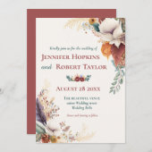 Boho Floral wedding Einladung (Vorne/Hinten)