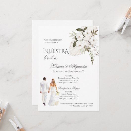 Boho Floral Wedding Einladung (Vorderseite/Rückseite Beispiel)