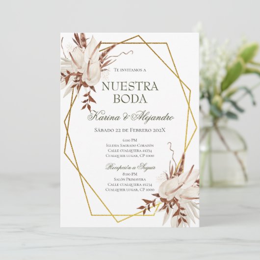 Boho Floral Wedding Einladung (Stehend Vorderseite)