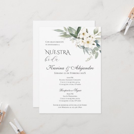 Boho Floral Wedding Einladung (Vorderseite/Rückseite Beispiel)
