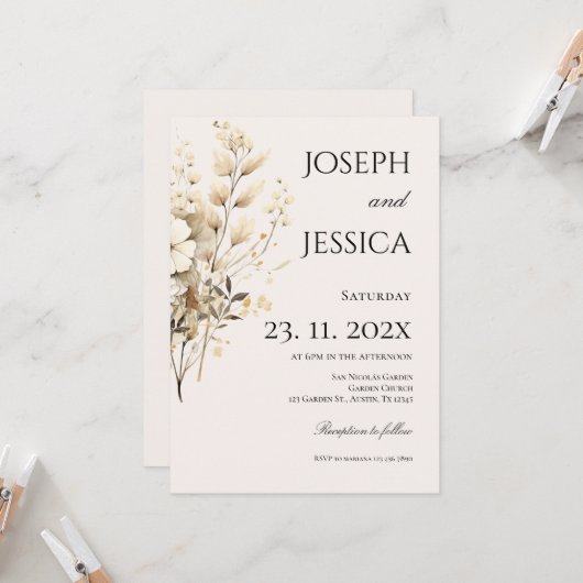 Boho Floral Wedding Einladung (Vorderseite/Rückseite Beispiel)