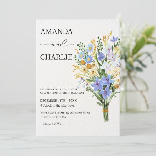 Boho Floral Wedding Einladung (Stehend Vorderseite)