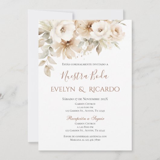 Boho Floral Wedding Einladung in Spanisch (Vorderseite)