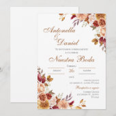 Boho Floral Wedding Einladung in Spanisch (Vorne/Hinten)