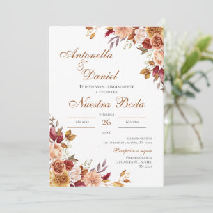 Boho Floral Wedding Einladung in Spanisch