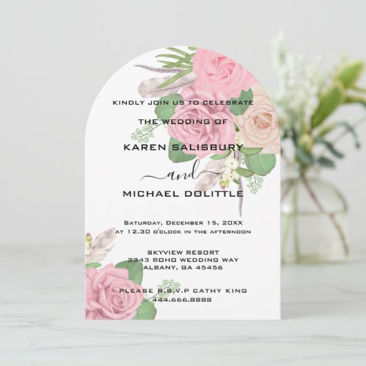 Boho Floral Wedding Einladung, maßgeschneidert Einladung (Stehend Vorderseite)