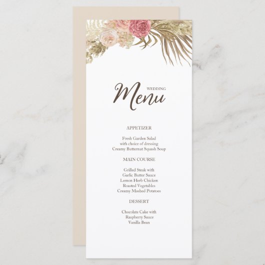 Boho Floral Wedding Flat Menu Menükarte (Vorne/Hinten)