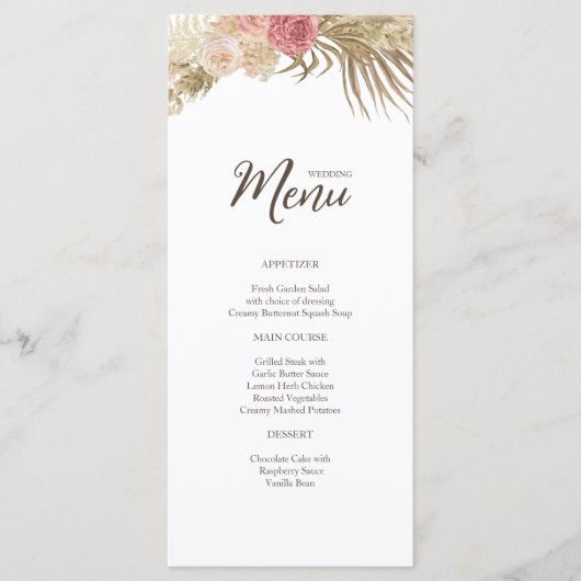 Boho Floral Wedding Flat Menu Menükarte (Vorderseite)