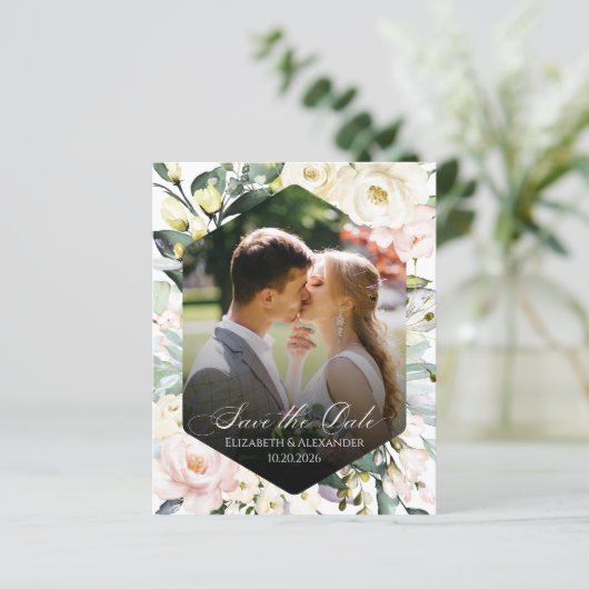 Boho Floral Wedding Foto QR-Code Speichern Sie die (Stehend Vorderseite)