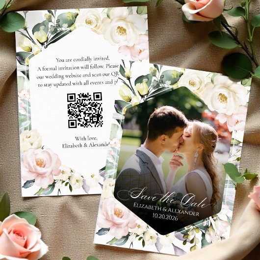 Boho Floral Wedding Foto QR-Code Speichern Sie die Einladung