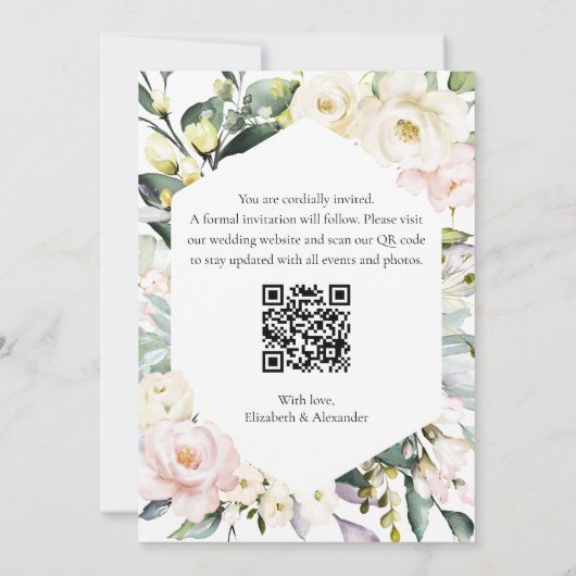 Boho Floral Wedding Foto QR-Code Speichern Sie die Einladung (Rückseite)