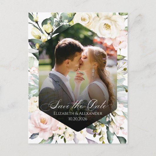 Boho Floral Wedding Foto QR-Code Speichern Sie die Postkarte (Vorderseite)