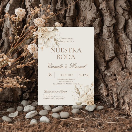 Boho Floral Wedding in Spanish Einladung