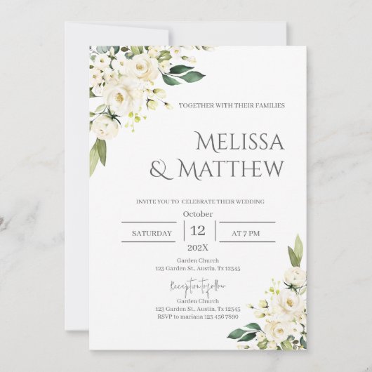 Boho Floral Wedding Invitation Einladung (Vorderseite)