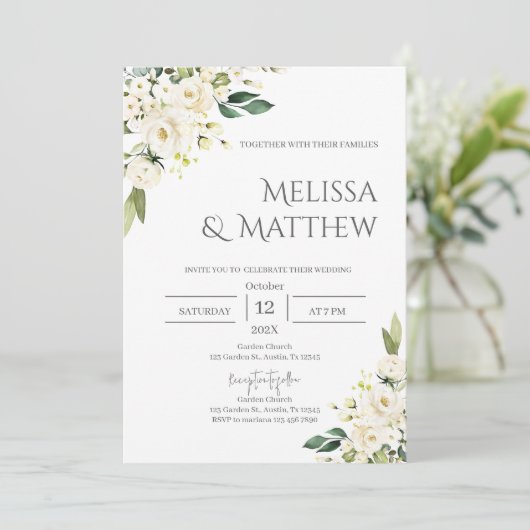 Boho Floral Wedding Invitation Einladung (Stehend Vorderseite)