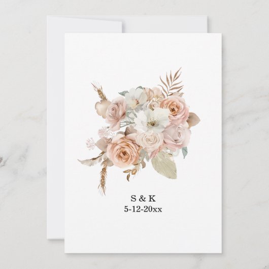 Boho Floral Wedding Invitation Einladung (Rückseite)