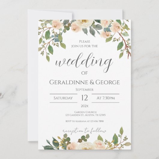 Boho floral Wedding Invitation Einladung (Vorderseite)