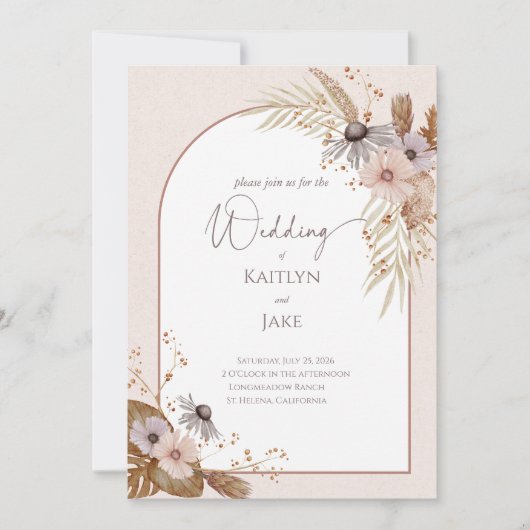 Boho Floral Wedding Invitation Einladung (Vorderseite)