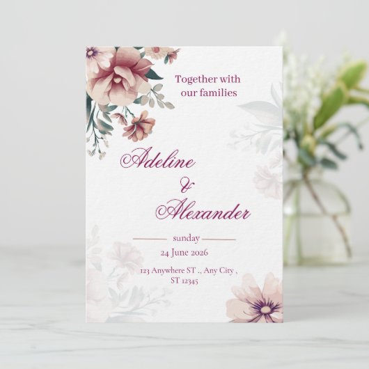 Boho Floral Wedding Invitation Template Einladung (Stehend Vorderseite)