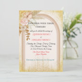 Boho Floral Wedding Invitation with Gold Sparks Einladung (Stehend Vorderseite)
