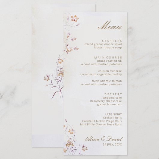 Boho Floral Wedding Menu Card Menükarte (Vorne/Hinten)